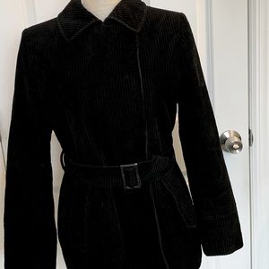 Size S Black Corduroy ladies warm jacket with kick pleat in back, quilted lining